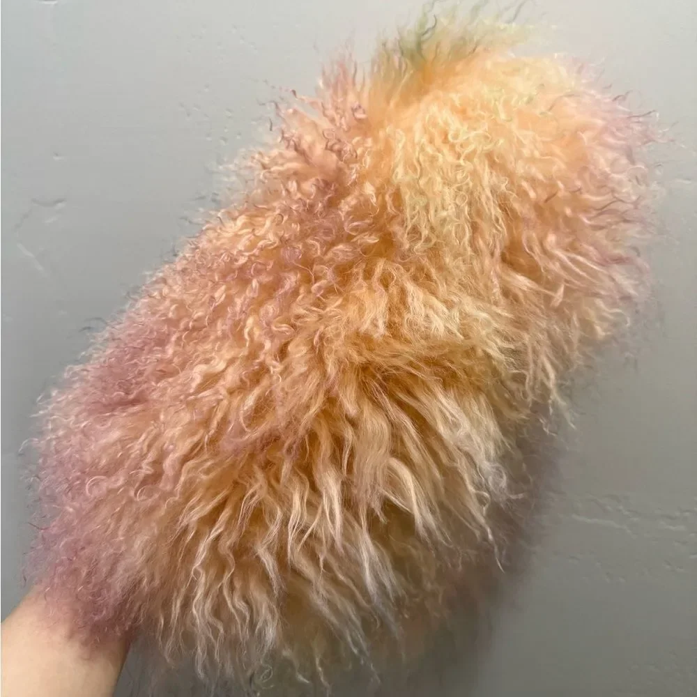 Colorful Real Mongolian Lamb Fur Handmade Boho Style, Fold Over Flap Handbag
